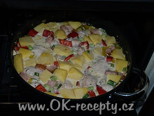 Zapékané brambory s kuřecím masem + foto postup